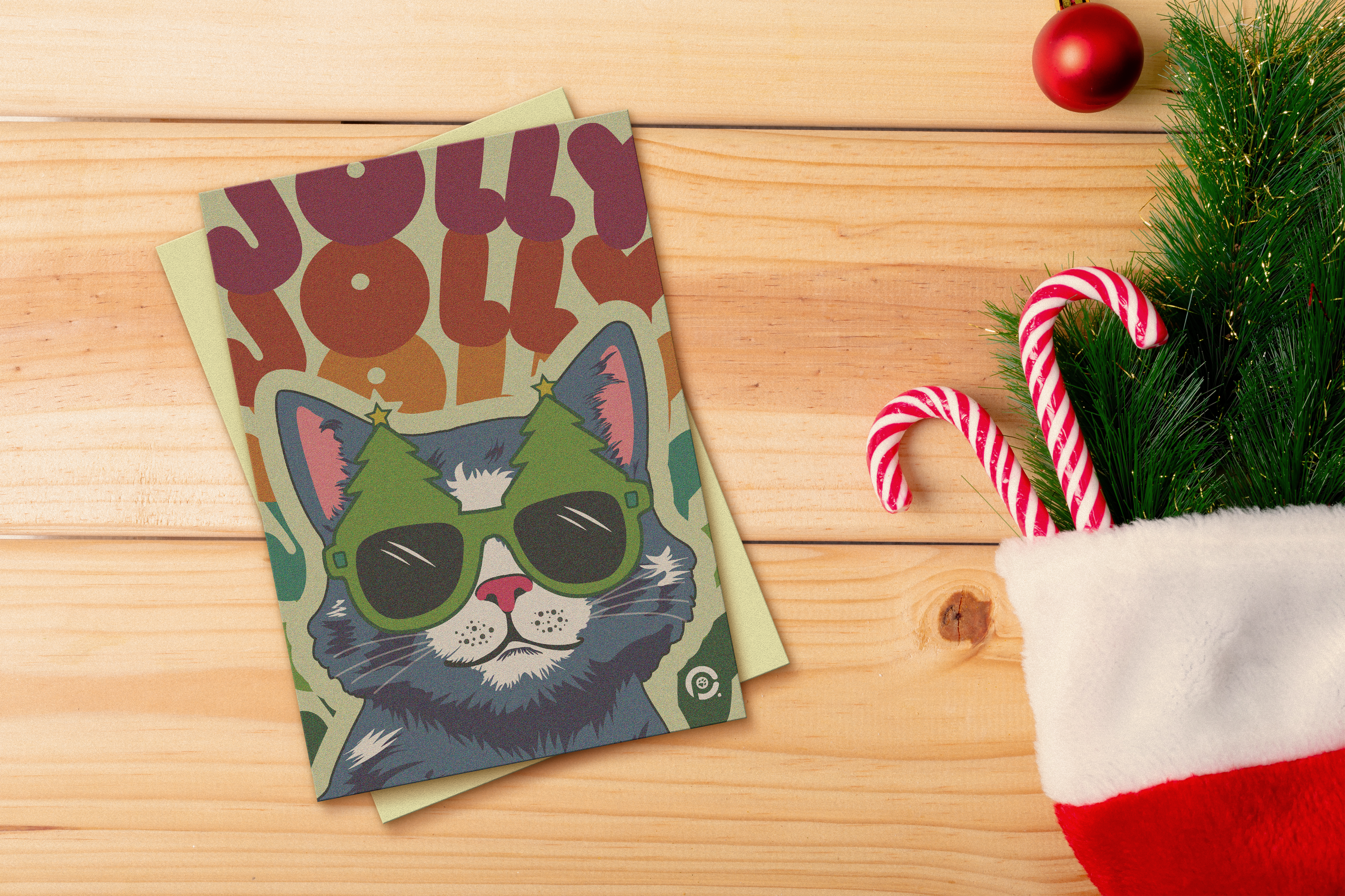 holiday card mockup cat